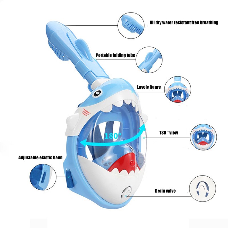 Full Face Snorkel Mask for Kids Breathing System Foldable 180