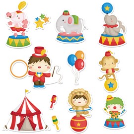 ALIBBON 48 Pieces Carnival Cutouts 12 Styles Circus Theme Birthday Party Supplies Circus Animals Performers Cut-Outs for Carnival Theme Party Favors Bulletin Board Decorations