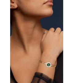 CYW Gold Plated Cuban Link Thick Chain Moissanite Green Charm Bracelet for Women 925 Sterling Silver