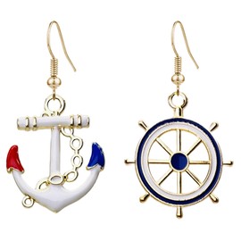 CWVHQ 5 Pairs Nautical Themed Jewelry Sailboat Earrings Sailor Earrings Unique navy Nautical Ship Wheel Anchor Statement Drop Stud Earrings for Women Fashion Jewelry (style-8)