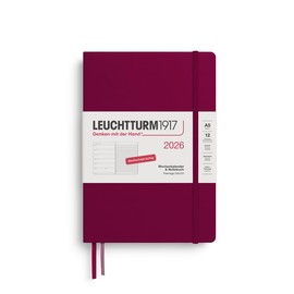 LEUCHTTURM1917 372472 Weekly Calendar & Notebook Medium (A5) 2026, 12 Months, Port Red, German