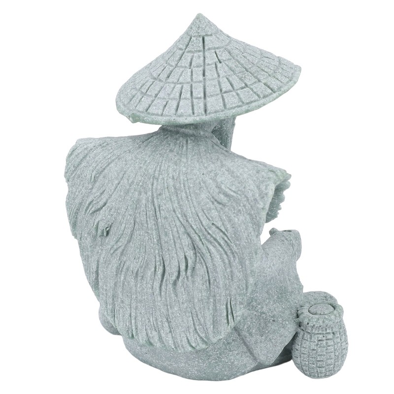 Fisherman Statue Sitting Fishing Old Man Figurine Small Desk Ornament