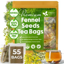 FreshDrinkUS, Premium 55 Fennel Tea Bags, 100% Natural & Pure from Fennel Seeds. Made with Natural Material Tea Bags. No Sugar, No Caffeine, No Gluten, Vegan.