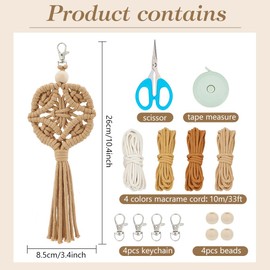BEUNITONE 4 Set DIY Macrame Keychain Kits Vintage Diamond Pattern Macrame Cord Knotting Kit for Beginners Macrame Keychain Starter Kit with Instruction Key Rings for Car Bag Purse Phone Wallet Charm