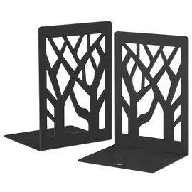 VFINE 2-Piece Modern Metal Bookends for Shelves, Black Tree Book Ends for Books, Decorative Book Organizer for Desk, Non-Skid Shelve Bookends for Home Office