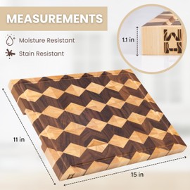 Homwoody 3D Handmade Walnut End Grain Wood Cutting Board - 15"x11"x1" - Charcuterie Board/Cheese Board - Kitchen Gadget