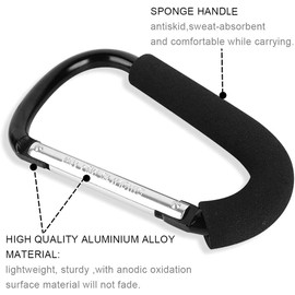 BeiLan D Shape Large Buggy Carabiner Hook,Pram Pushchair Stroller Clip,Shopping Accessories Bag Holder Hook,16cm(6.3") Black