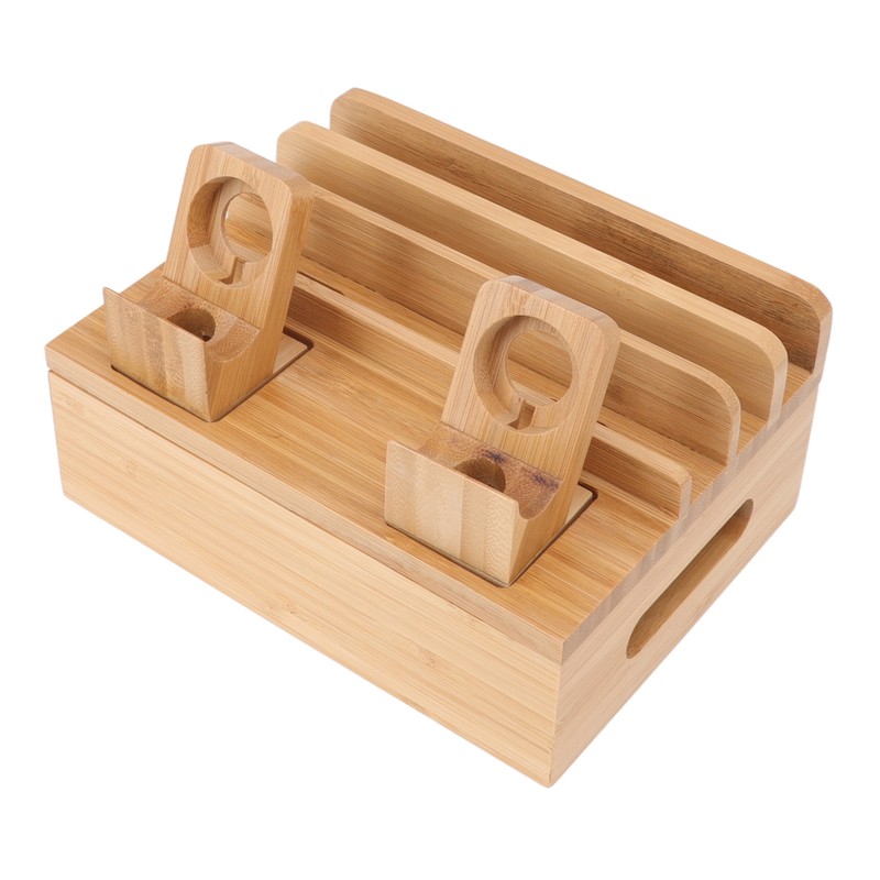 Bamboo Charging Station Multifunction 5 Ports Charging Station Rack for