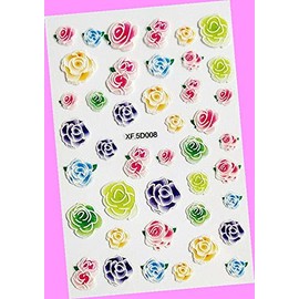 French Embossed Flowers Rose Periwinkle Mallow Cameo 3D Nail Art Sticker 5d008 for Nails Design Nail Art Stickers Decals Supplies Manicure Tips Sticker Colorful for Nail Decorations