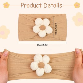NJCXOLA 3 Pieces Baby Flower Headband, Nylon Baby Headbands, Soft Hair Bands, Baby Accessories for Newborns, Toddlers (Beige, Khaki, Pink)