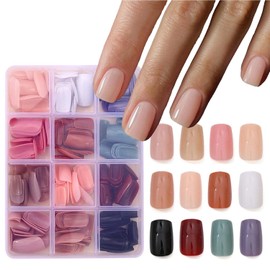 288Pcs Square Press on Nails Short Square Fake Nails Glossy Nature False Nail Tips Solid Color Acrylic Nails Press ons for Women Girls Daily Wear Manicure