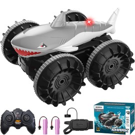 SIMREX Shark Amphibious Remote Control Car - Gift for Kids Boys Girls, 4WD Waterproof RC Car, 360° Stunt, Dual Remote Control, 50m Long Range, 2 Rechargeable Batteries