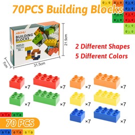 ABOHU Classic Big Building Block Set, 70 Pcs Large Building Blocks Set, Compatible with All Major Brand Bulk Bricks, Large Building Bricks Set, Toddler STEM Toys for Boys Girls Age 3 4 5 6 Years Old