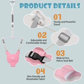 Baby Jumper, Baby Jumper Doorway with Adjustable Strap, Easy to Assemble, with a Soft Rug (Pink)