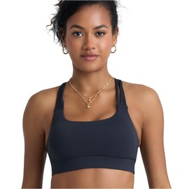 POPSUGAR Sports Bra for Women, Criss-Cross Back Padded Strappy Yoga Bra Workout Tops with Medium Support and Removable Cups Black Night, Small