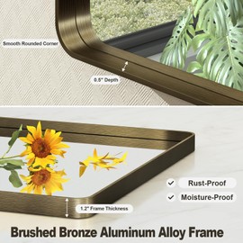 VANLIO 24x32 Inch Bronze Framed Bathroom Mirror, Brushed Bronze Metal Vanity Mirror, Bronze Rectangle Wall Mirror, Rounded Corner, Tempered Glass, Anti-Rust, Shatterproof (Horizontal/Vertical)