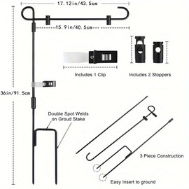 NUOGIC sturdy design Flag Stands for Garden Flags 12 x 18 Garden Flag Stand Premium steel Yard Flag Pole Holder Metal Powder-Coated Flagpole with Clip and Stoppers