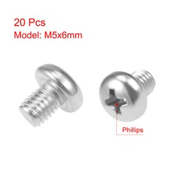 uxcell M5x6mm Machine Screws Phillips Cross Pan Head Screw 304 Stainless Steel Fasteners Bolts 20Pcs