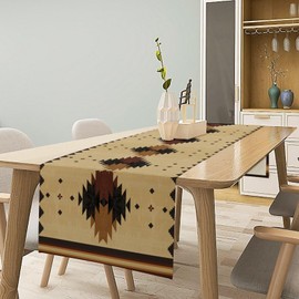JanJCurt Brown Southwestern Table Runner, Vintage Black Beige Native American Ethnic Boho Aztec Print Kitchen Dining Table Decoration for Home Party Decor, 13x70inch