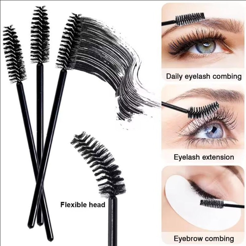 Samcos Disposable Eyelash Brush, 50 pcs Eyebrow Brush, Screw Brush,