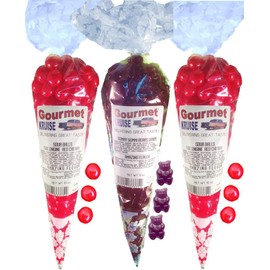 Sour Balls (2) Fire Engine Red Cherry (1) Purple Grape Gummi Gummy Bears (NET WT 31 OZ) Gourmet Kruise Signature Gift Bags
