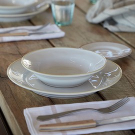 Costa Nova Ceramic Stoneware 5-Piece Place Setting Service for 1 - Beja Collection, White & Cream | Microwave & Dishwasher Safe Dinnerware Set | Food Safe Glazing | Restaurant Quality Tableware