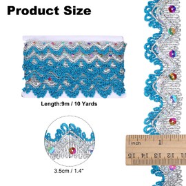 QUARKZMAN 10 Yard Shiny Beaded Lace Trim 1.4 Inch Metallic Sequin Lace Fabric Ribbon Flat Sewing Fabric Trims Strips for Crafts Sewing Clothes Gift Wrapping Home Decoration Sky Blue/Silver