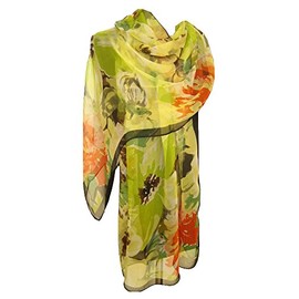 nella-mode Beautiful Silk Scarf in Floral Design 100% Silk Approx. 170 x 53 cm Green, Green