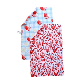 Desert Aqua 2 Pack || Not Your Ordinary Kitchen Towels || Dish Towels || Tea Towels || Waffle Weave Microfiber || Designer Prints || Highly Absorbent || Hanging Hook (Strawberry)