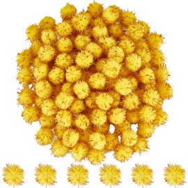 SUNNYCLUE 120Pcs Glitter Pom Pom Gold Pompom Balls Bulk 15mm Fibre Sparkle Soft Fluffy Decor Round Fuzzy Tinsel Ball Glitters Pompoms for DIY Art Crafting Cat Christmas Party Decorations Accessories