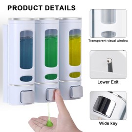 PRUTNOY 3-in-1 Shower Soap Dispenser, Silver, Wall Mount 400ml, Shower Hand Soap Dispenser, Rest Room Washroom Toilet Soap Dispenser for Bathroom, Kitchen