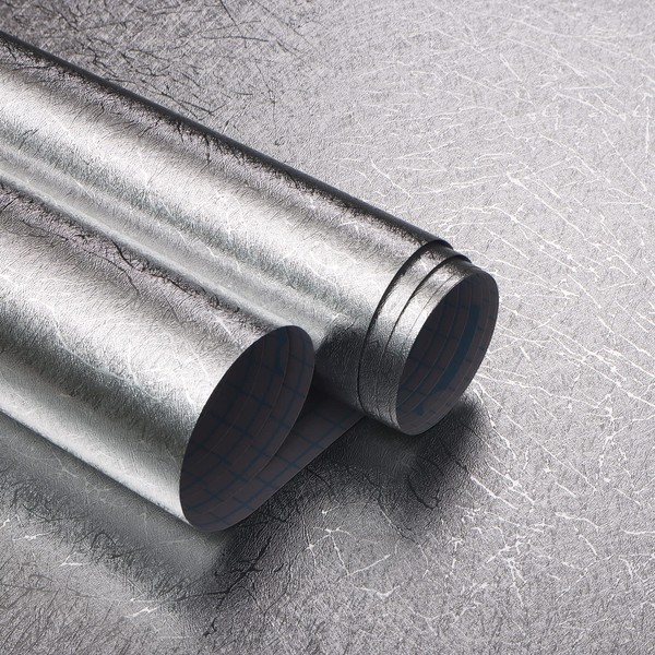 Aluminum Sheet, Stainless Steel Sheet, Wallpaper Seal, Silver, Kitchen, Waterproof, Oil-proof, Width 15.7 inches (40 cm) x Length 16.4 ft (5 m), Heat Resistant Seal, Metallic Seal, Decorative,
