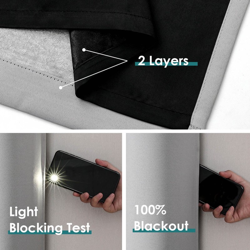 ChrisDowa 100% Blackout Curtains for Bedroom with Black Liner, 2