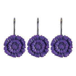 Twofish Home Decorative Purple Wild Chrysanthemi Flower Shower Curtain Hooks 100% Handwark Purple Flower Shower Rings S/12 Resin Purple Flower Shower Curtain Hooks for Bathroom Pack of 12