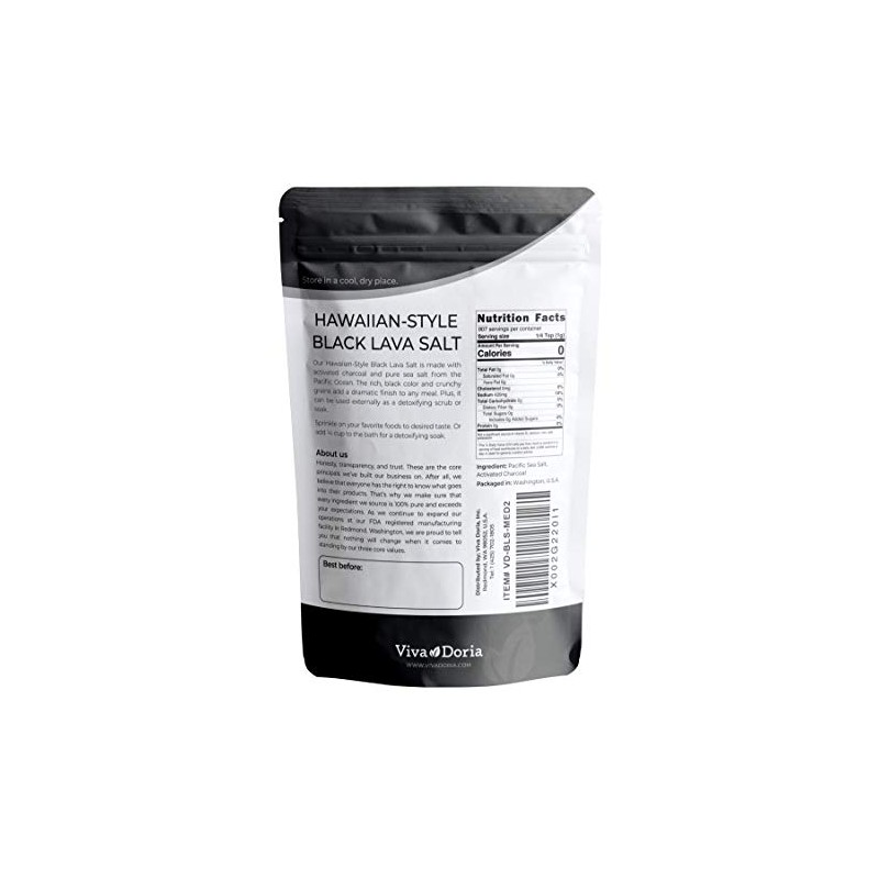 Viva Doria Hawaiian Black Lava Sea Salt, Medium Grain, Lava