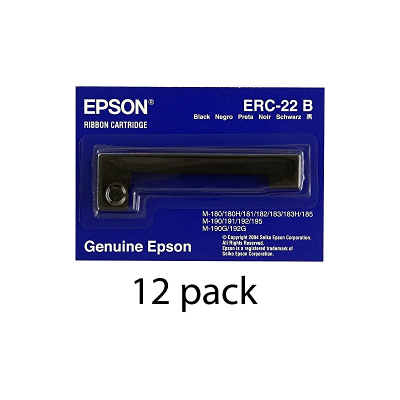 Genuine Epson (ERC-22B) 12-Pack Black Ribbon Cartridge For: M-180, M-181,