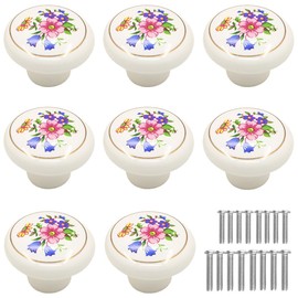 Tverghvad Antique Ceramic Drawer Knobs, [8 Pack] Vintage Flower Round Cabinet Knobs and Pulls, Kitchen Furniture Knobs for Dresser/Cupboard/Wardrobe/Closet (Flower White, 8 Pieces)
