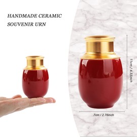 ZHIQIYI Keepsake Urn, small urns for human ashes, Handmade Ceramic Double Alloy Sealing Lid, with Woodgrain Box, Display Burial at Home or Office Decor(Rose red)
