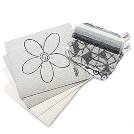 Skoy Bundle, Paquete de 2 exfoliantes Paquete de 4 paños de Cocina suecos, Productos de Limpieza Reutilizables para Cocina y hogar, Apto para Planetas, Apto para lavaplatos, Colores
