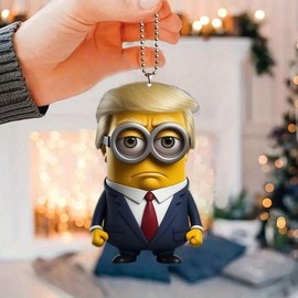 New acrylic flat cartoon character car decoration pendant Trump car rearview mirror decoration pendant - Color: Minions Trump
