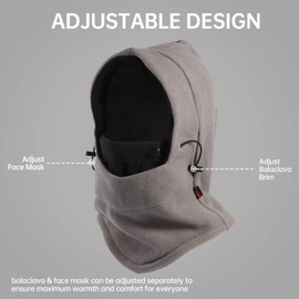 LOKZEER Balaclava Face Mask for Men Women: Thermal Polar Fleece Winter Hood Windproof Ski Mask with Adjustable, Convertible Warm Face Cover Hat (Gray-Black)