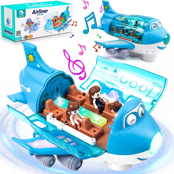 Aeroplane Toys for Toddlers, Electric Toy Airliner Plane 360° Rotating Airplane Vehicles with Light and Music, Electric Aircraft Toy Gift for Kids 3 4 5 6 Year Old and Up (blue)