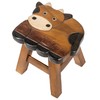 Cow Design Hand Carved Acacia Hardwood Decorative Short Stool