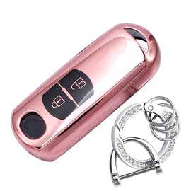 LETINGFAR Key Case for Mazda, Smart Key Case, Key Cover, TPU 2 Buttons, Specially Designed for Mazda, Key Holder, Compatible with MAZDA CX-5, CX-8, CX-3, MPV, Axela, Axela Sports, etc, Pink