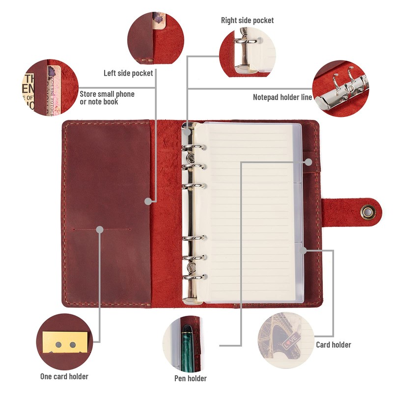 ROTERDON System Notebook A6 Leather 2026 6 Holes, Refill Included,