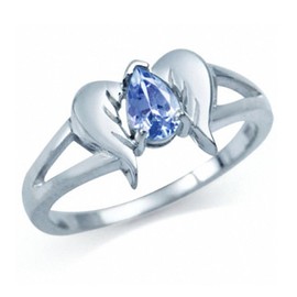 Silvershake 925 Sterling Silver Angel Wings Gemstone Ring, Sterling Silver, genuine tanzanite
