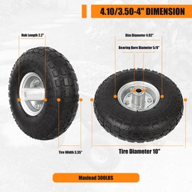 2 Pack 4.10/3.50-4 Tire and Wheel, Premium Rubber Pneumatic Replacement Wheels, Washers and Cotter Pins, with 5/8" Bearings & 2.2" Offset Hub, Compatible with Hand Truck Wheelbarrow Wagon Dollies