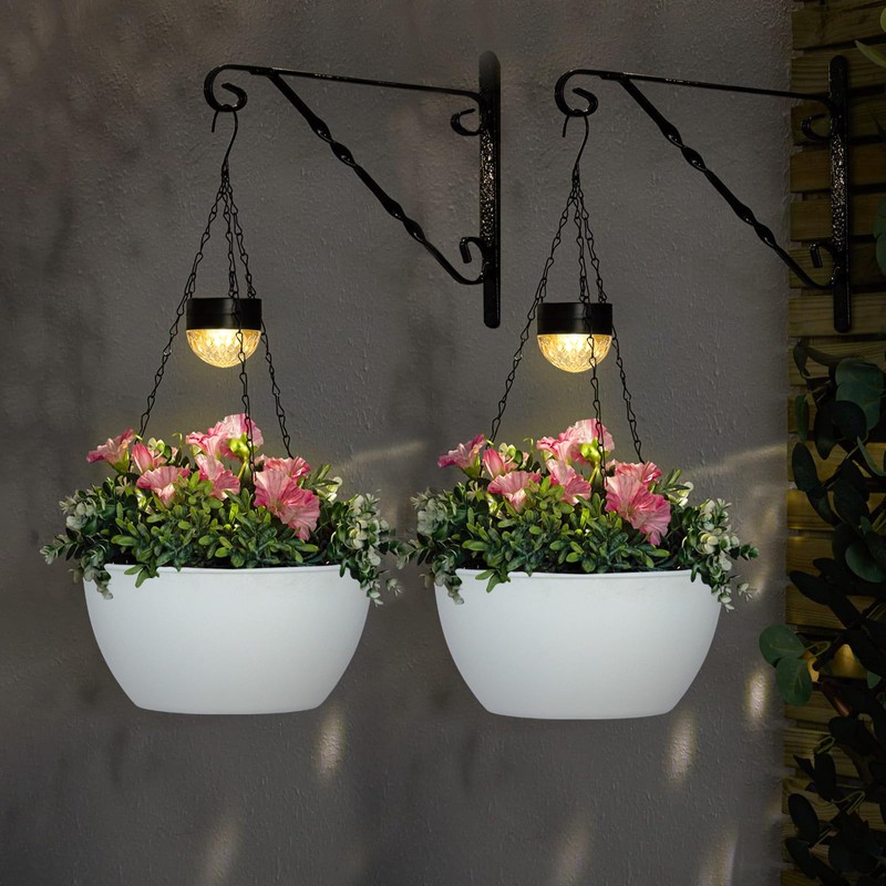 2 Packs Solar Hanging Basket Planters for Plants Outdoor, Self