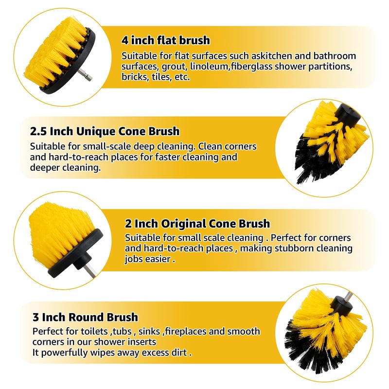6Pcs Drill Brush Attachment Set，Multipurpose Cleaning Scrub Brush Kit with