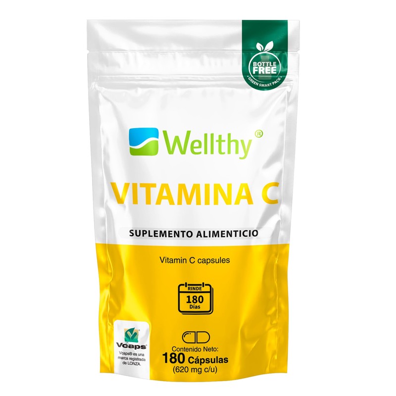 Wellthy Vitamina C 180 Cápsulas. 300mg, Solo 1 Cápsula al